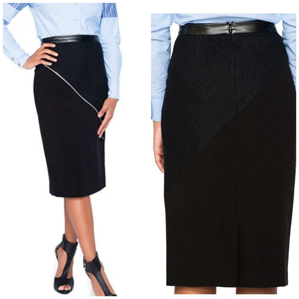 Asym-Zip Skirt, midi pencil skirt